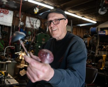 Dr. Jarrell says taking time out of his day to work in his blacksmith shop helps to keep him centered.