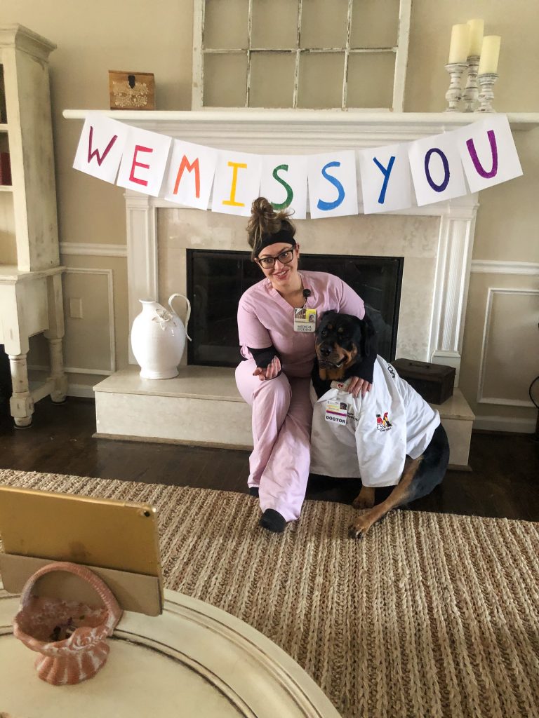 The pandemic forced UMSOM student Caroline Benzel and Loki to suspend their in-person sessions, though they have since been able to resume them. Photo courtesy of Caroline Benzel