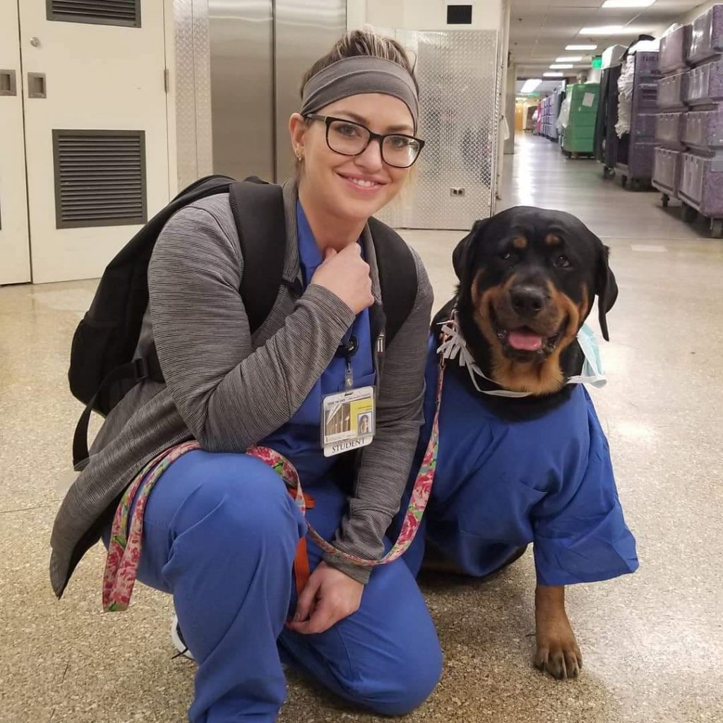Caroline Benzel, shown here with Loki before the COVID-19 pandemic, describes Loki as a “very empathetic dog.” Photo courtesy of Caroline Benzel