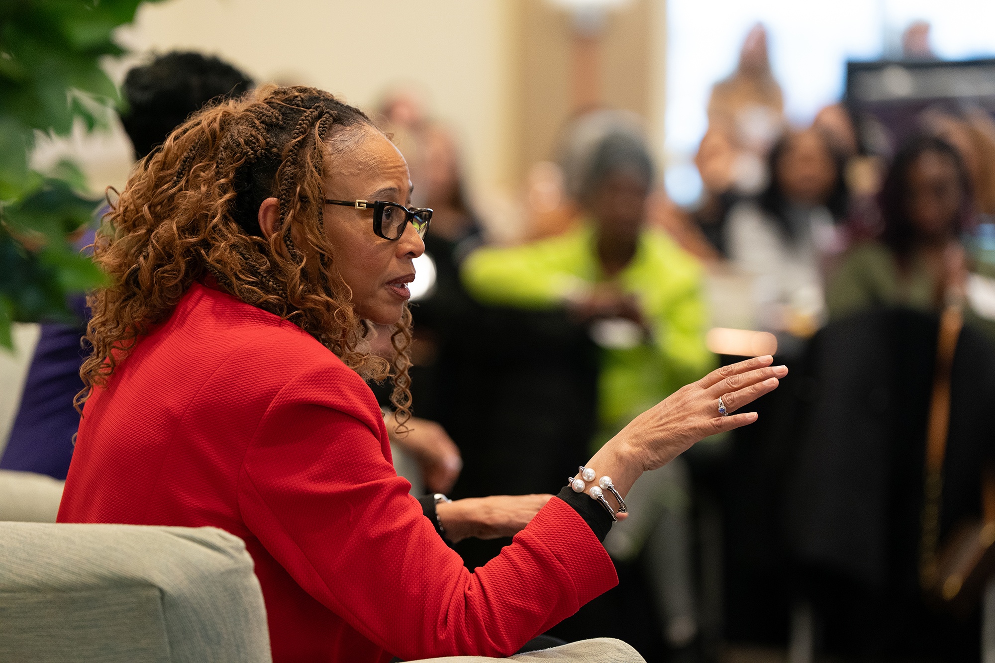 Michelle Singletary speaking at the Women's History Month event