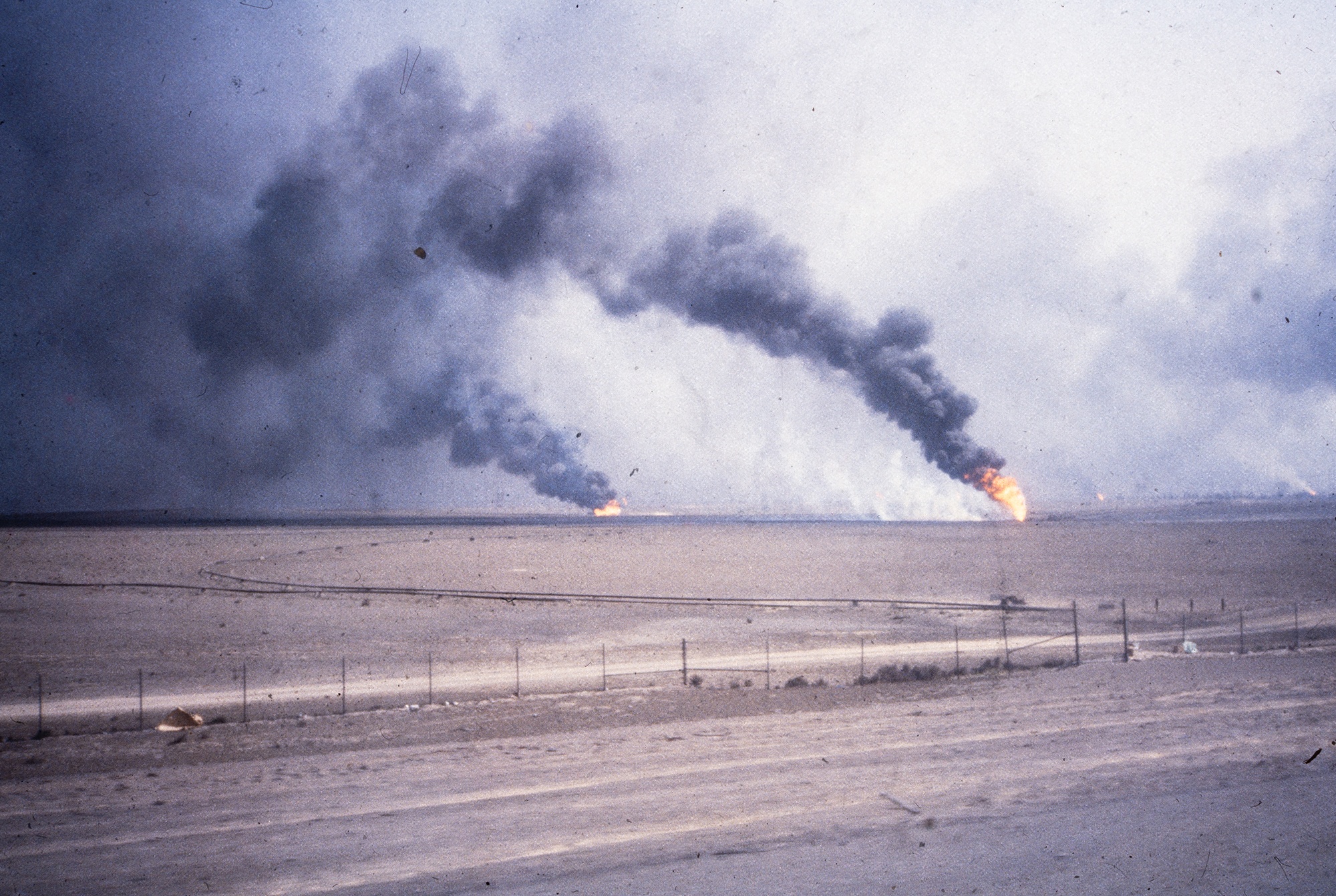 Blazing Kuwaiti oil wells set on fire by the retreating Iraqi army.